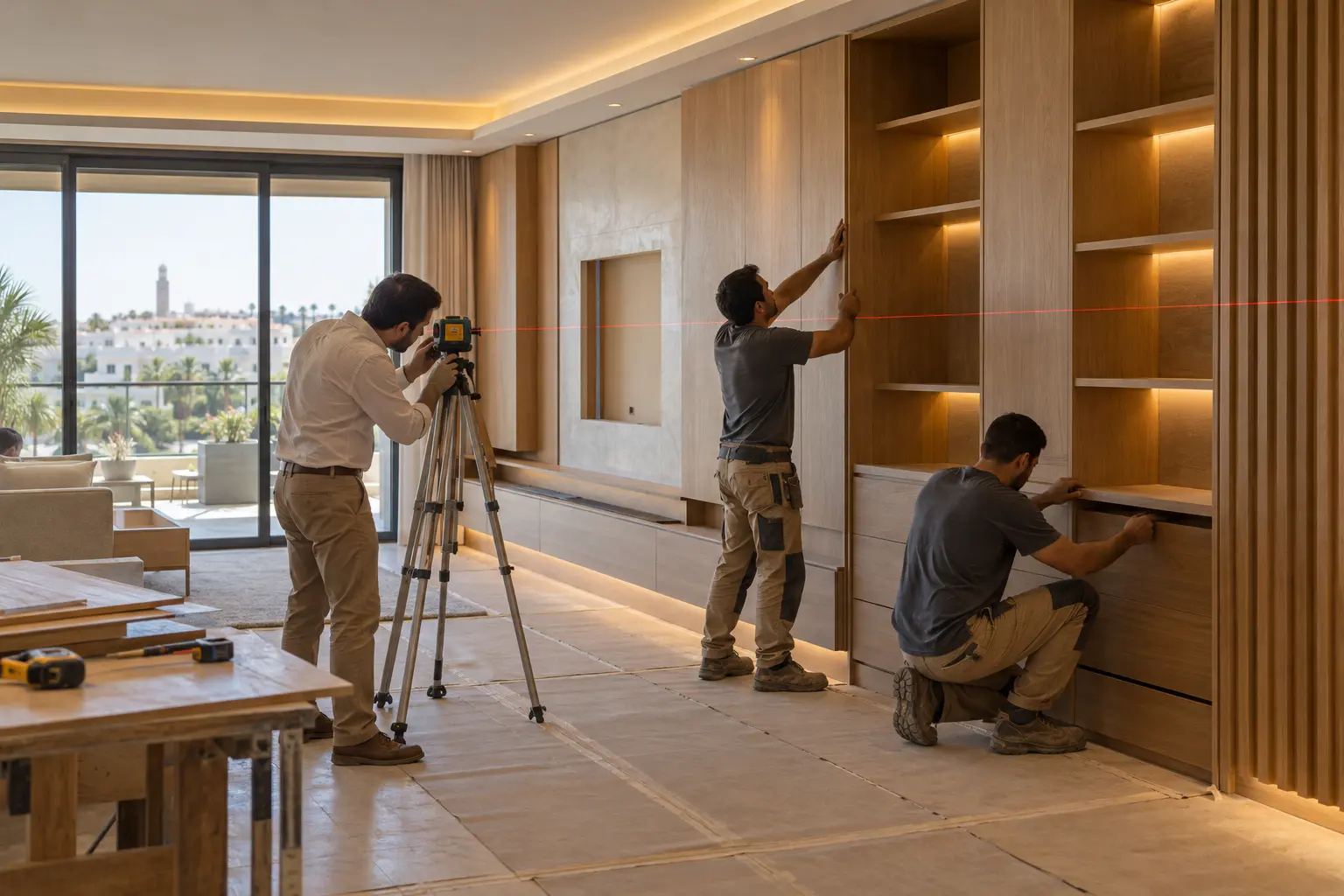 Installation de la menuiserie sur mesure et contrôle des alignements