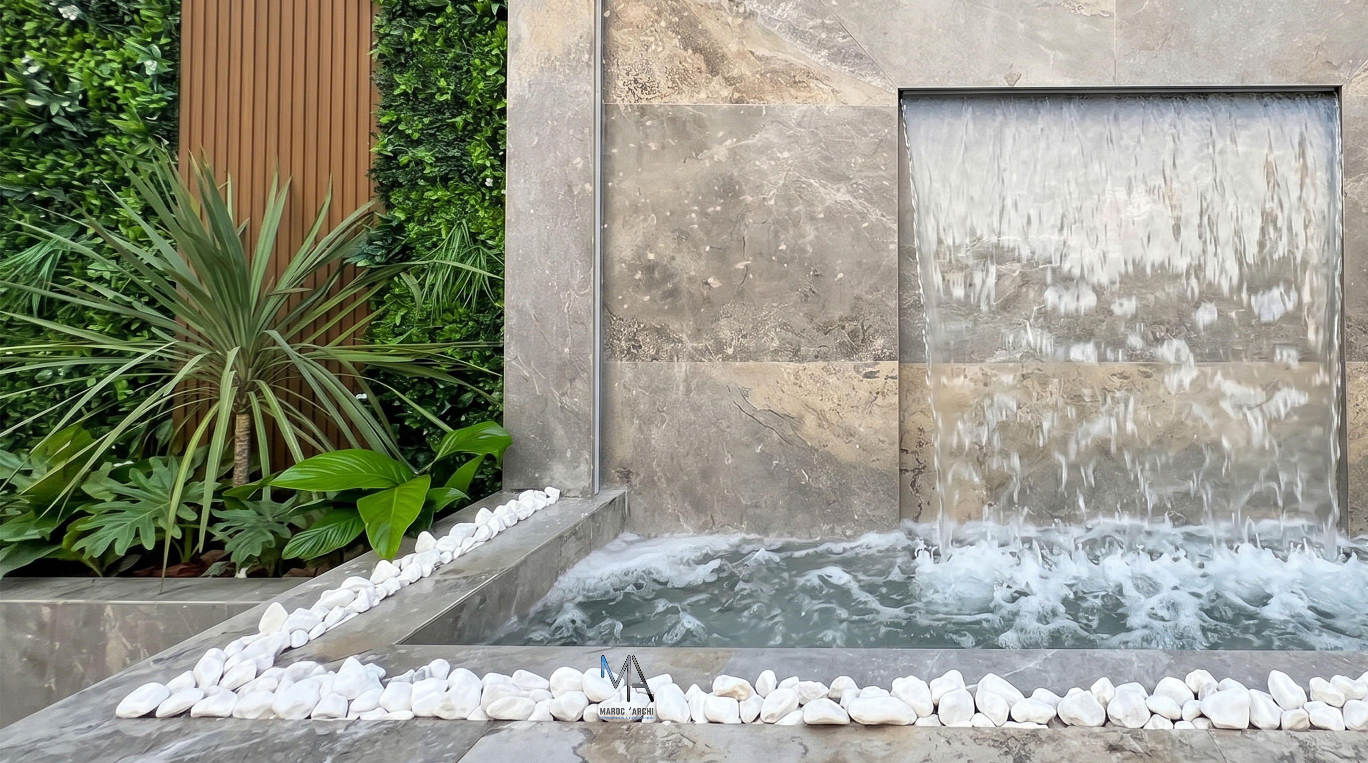 Terrasse avec fontaine artificielle